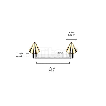 Implant Grade Titanium Internally Threaded Flat Surface Barbell With 2mm Rise and Titanium Spike Tops - Image 5