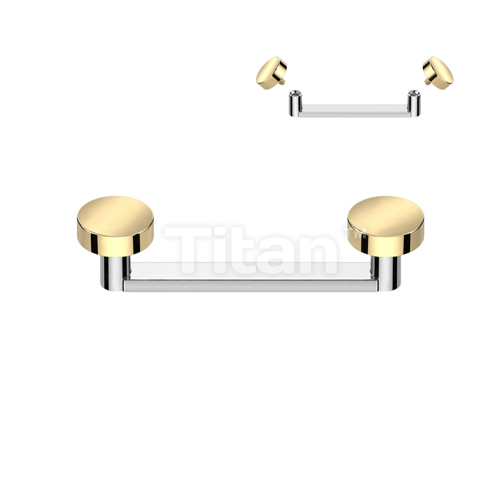 Implant Grade Titanium Internally Threaded Flat Surface Barbell With 2mm Rise and Titanium Flat Round Tops - Image 2