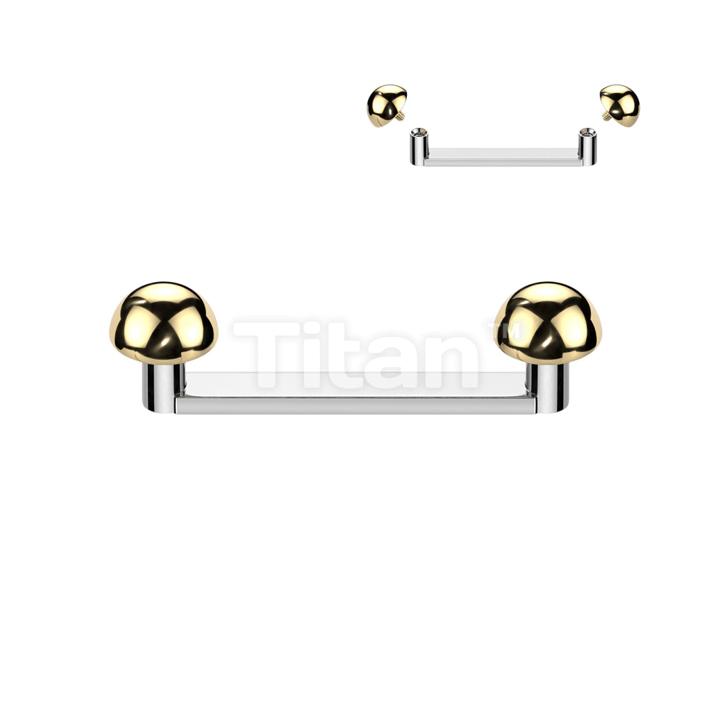Implant Grade Titanium Internally Threaded Flat Surface Barbell With 2mm Rise and Titanium Dome Tops - Image 2