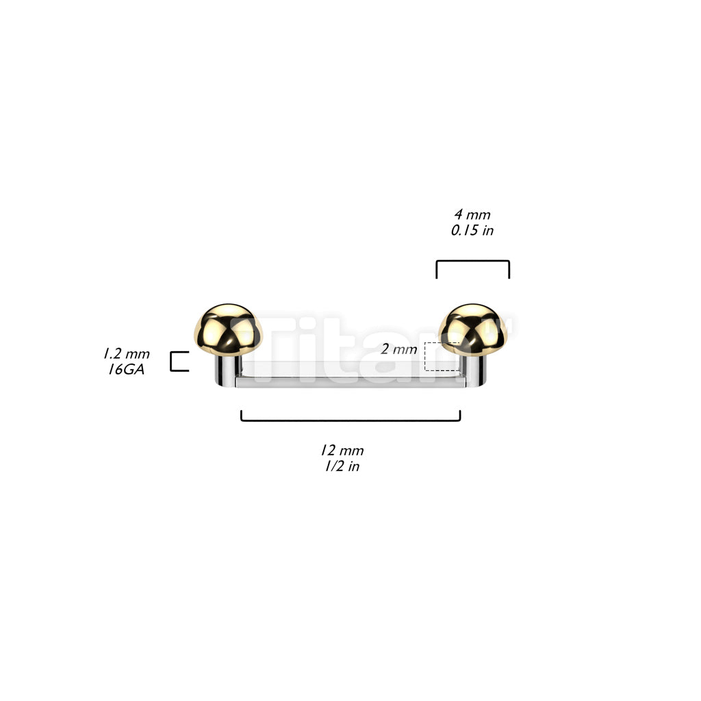 Implant Grade Titanium Internally Threaded Flat Surface Barbell With 2mm Rise and Titanium Dome Tops - Image 5