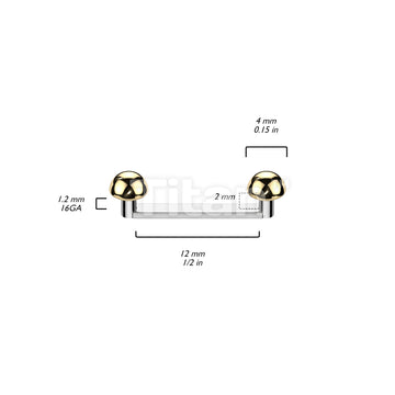Implant Grade Titanium Internally Threaded Flat Surface Barbell With 2mm Rise and Titanium Dome Tops - Image 5