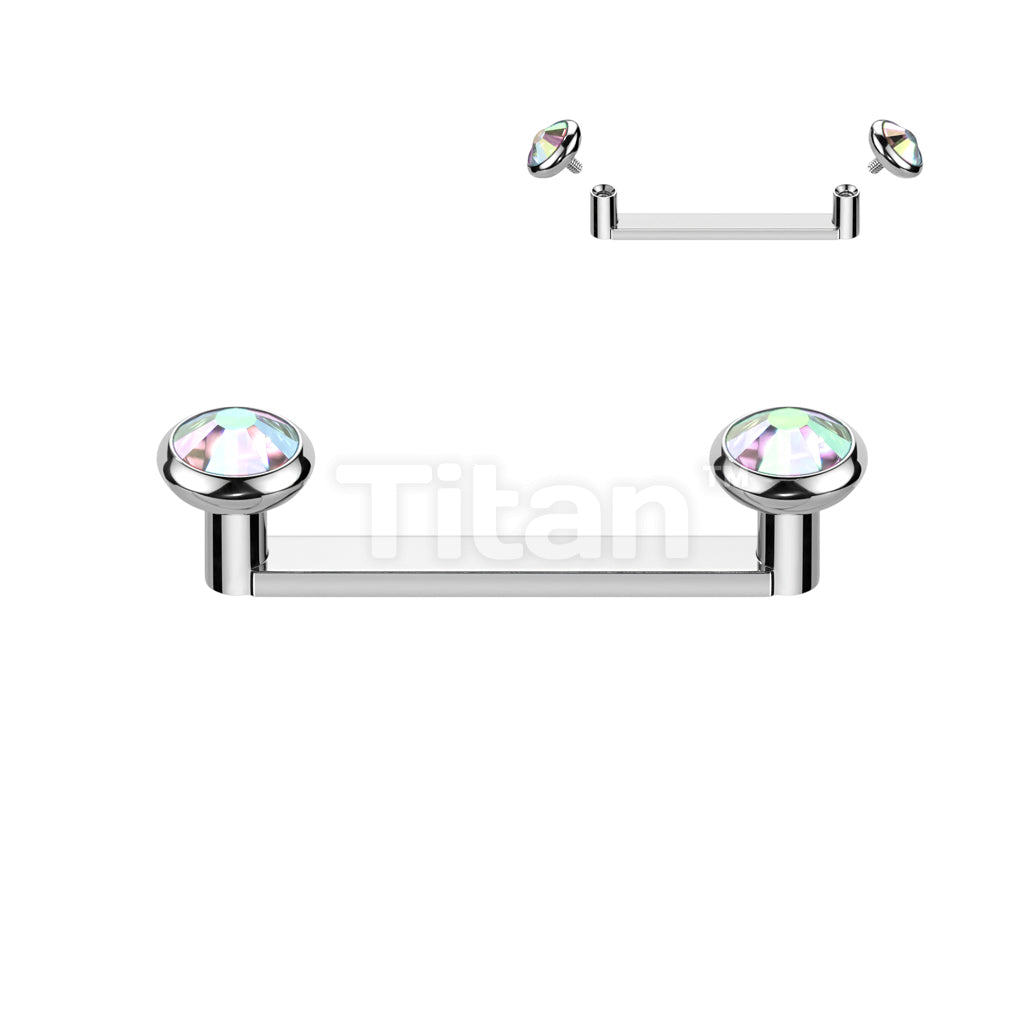 Implant Grade Titanium Internally Thread Flat Surface Barbell With 2mm Rise and Titanium Flat Bezel Set Crystal Tops - Image 2