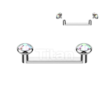 Implant Grade Titanium Internally Thread Flat Surface Barbell With 2mm Rise and Titanium Flat Bezel Set Crystal Tops - Image 2