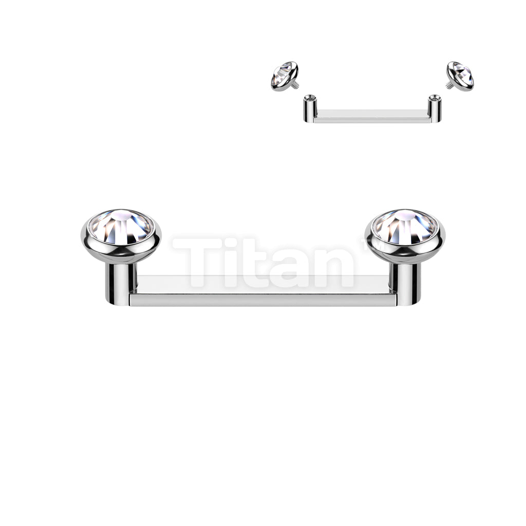 Implant Grade Titanium Internally Thread Flat Surface Barbell With 2mm Rise and Titanium Flat Bezel Set Crystal Tops - Image 3