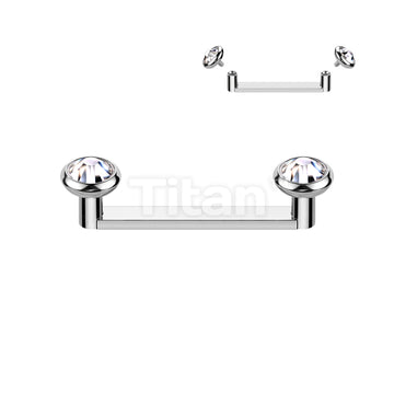 Implant Grade Titanium Internally Thread Flat Surface Barbell With 2mm Rise and Titanium Flat Bezel Set Crystal Tops - Image 3
