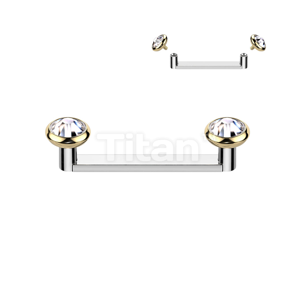 Implant Grade Titanium Internally Thread Flat Surface Barbell With 2mm Rise and Titanium Flat Bezel Set Crystal Tops - Image 4