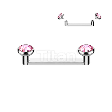 Implant Grade Titanium Internally Thread Flat Surface Barbell With 2mm Rise and Titanium Flat Bezel Set Crystal Tops - Image 5