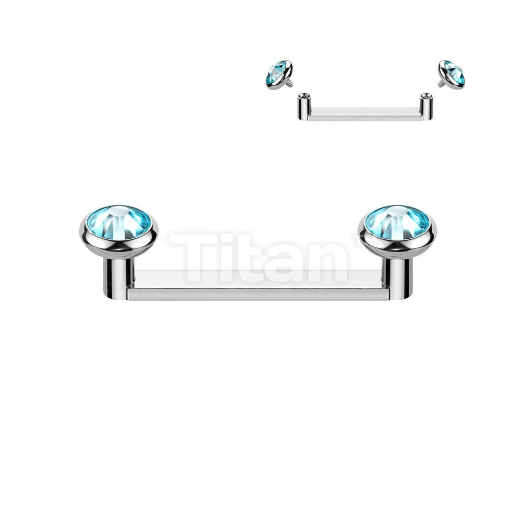 Implant Grade Titanium Internally Thread Flat Surface Barbell With 2mm Rise and Titanium Flat Bezel Set Crystal Tops - Image 6