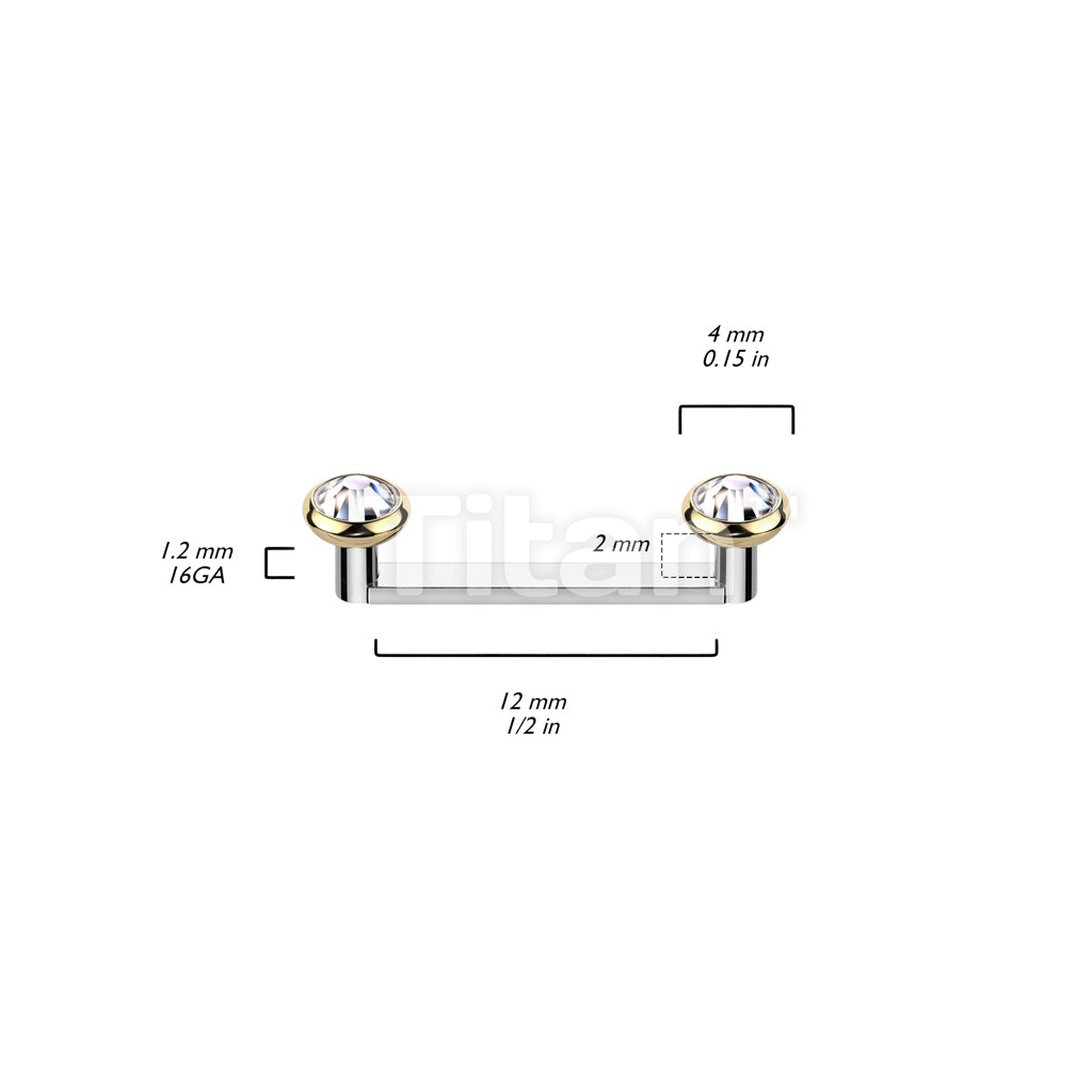 Implant Grade Titanium Internally Thread Flat Surface Barbell With 2mm Rise and Titanium Flat Bezel Set Crystal Tops - Image 7