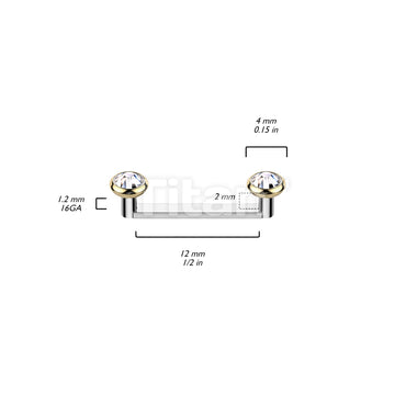 Implant Grade Titanium Internally Thread Flat Surface Barbell With 2mm Rise and Titanium Flat Bezel Set Crystal Tops - Image 7