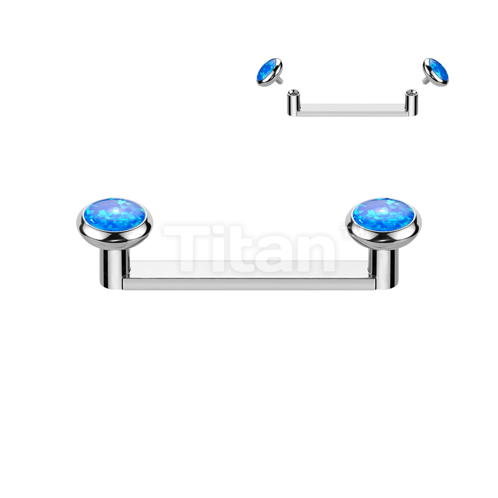 Implant Grade Titanium Internally Thread Flat Surface Barbell With 2mm Rise and Titanium Flat Bezel Set Opal Tops - Image 2