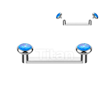 Implant Grade Titanium Internally Thread Flat Surface Barbell With 2mm Rise and Titanium Flat Bezel Set Opal Tops - Image 2