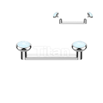 Implant Grade Titanium Internally Thread Flat Surface Barbell With 2mm Rise and Titanium Flat Bezel Set Opal Tops - Image 3