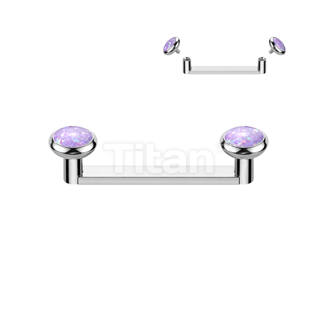 Implant Grade Titanium Internally Thread Flat Surface Barbell With 2mm Rise and Titanium Flat Bezel Set Opal Tops - Image 4