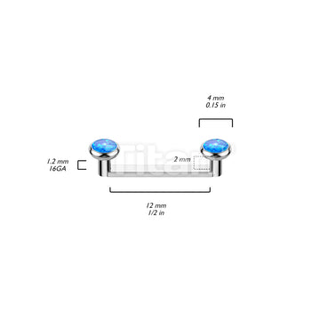 Implant Grade Titanium Internally Thread Flat Surface Barbell With 2mm Rise and Titanium Flat Bezel Set Opal Tops - Image 5