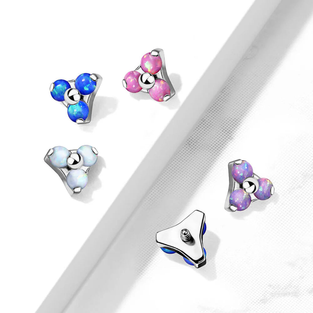 Three Opal Set Triangle 316L Surgical Steel Internally Threaded Top Parts