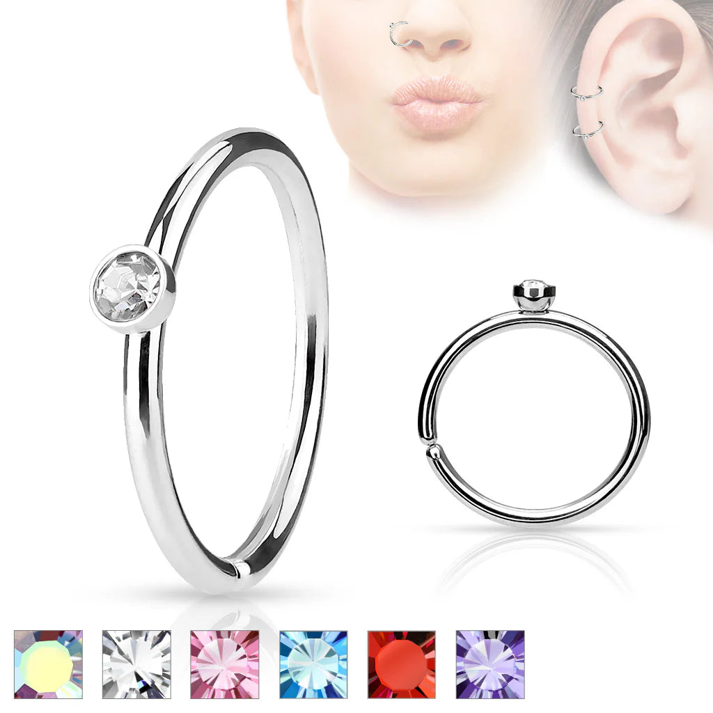 Tiny Crystal Set Side 316L Surgical Steel Nose HoopCut Rings