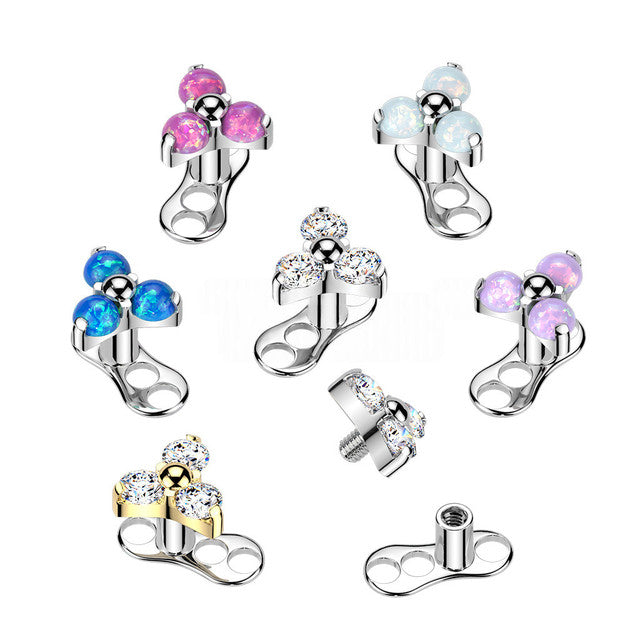 Titanium Internally Threaded 3 Hole Dermal Anchor With CZ Triangle Top