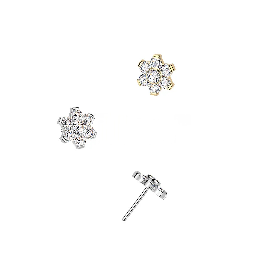Titanium Threadless Push In Flower Prong Set Moissanite Top