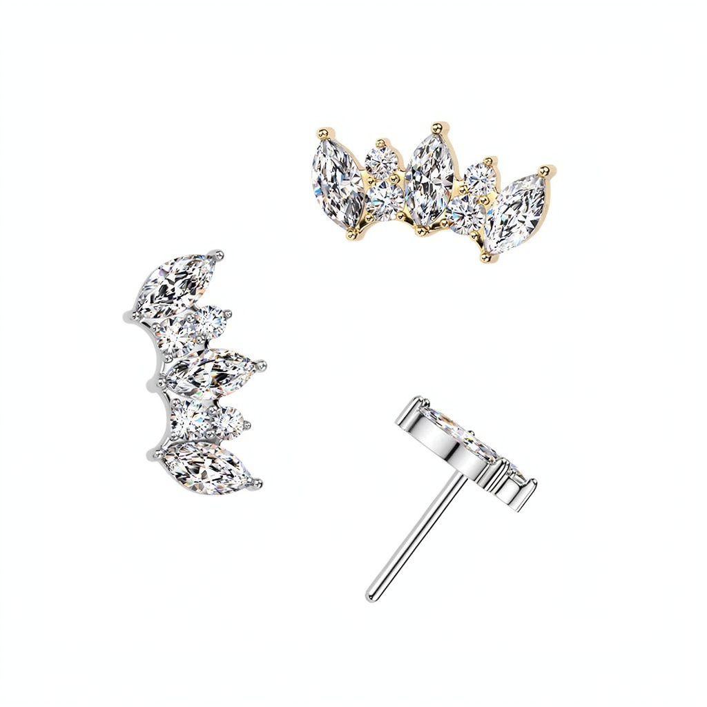 Titanium Threadless Push In Marquise & Round CZ Fan Top