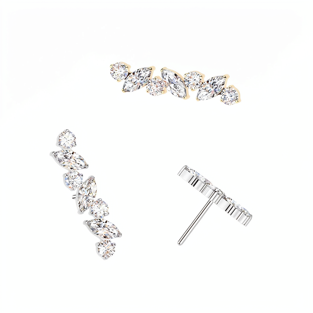 Titanium Threadless Push In Marquise & Round CZ Straight Top