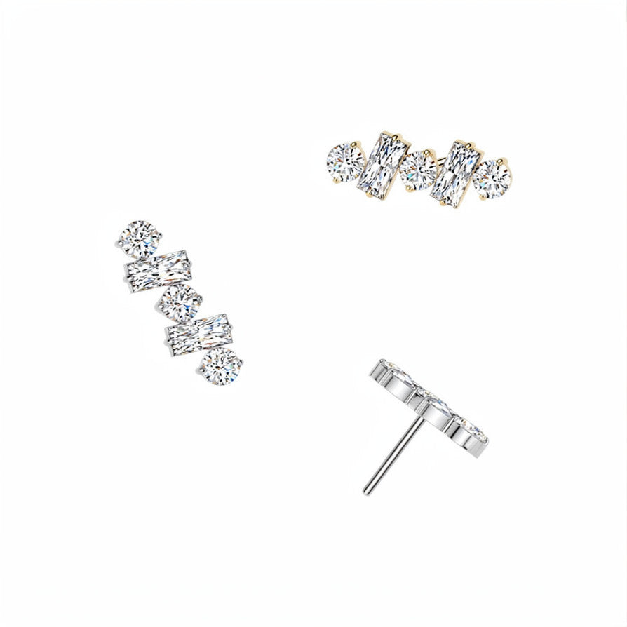 Titanium Threadless Push In Round & Baguette CZ Line Top