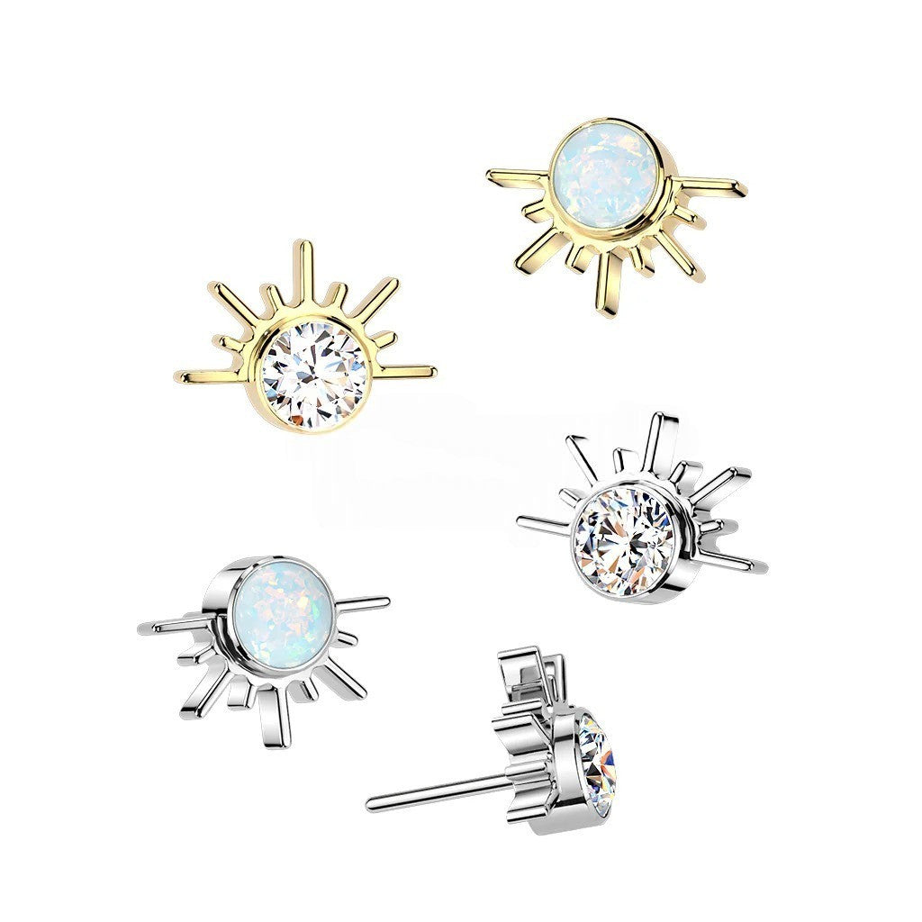 Titanium Threadless Push In Sunrise With CZ or Opal Center Top