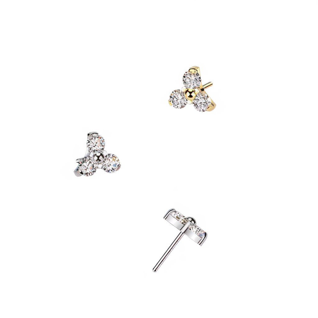 Titanium Threadless Push In Trinity Moissanite Stone Triangle Top