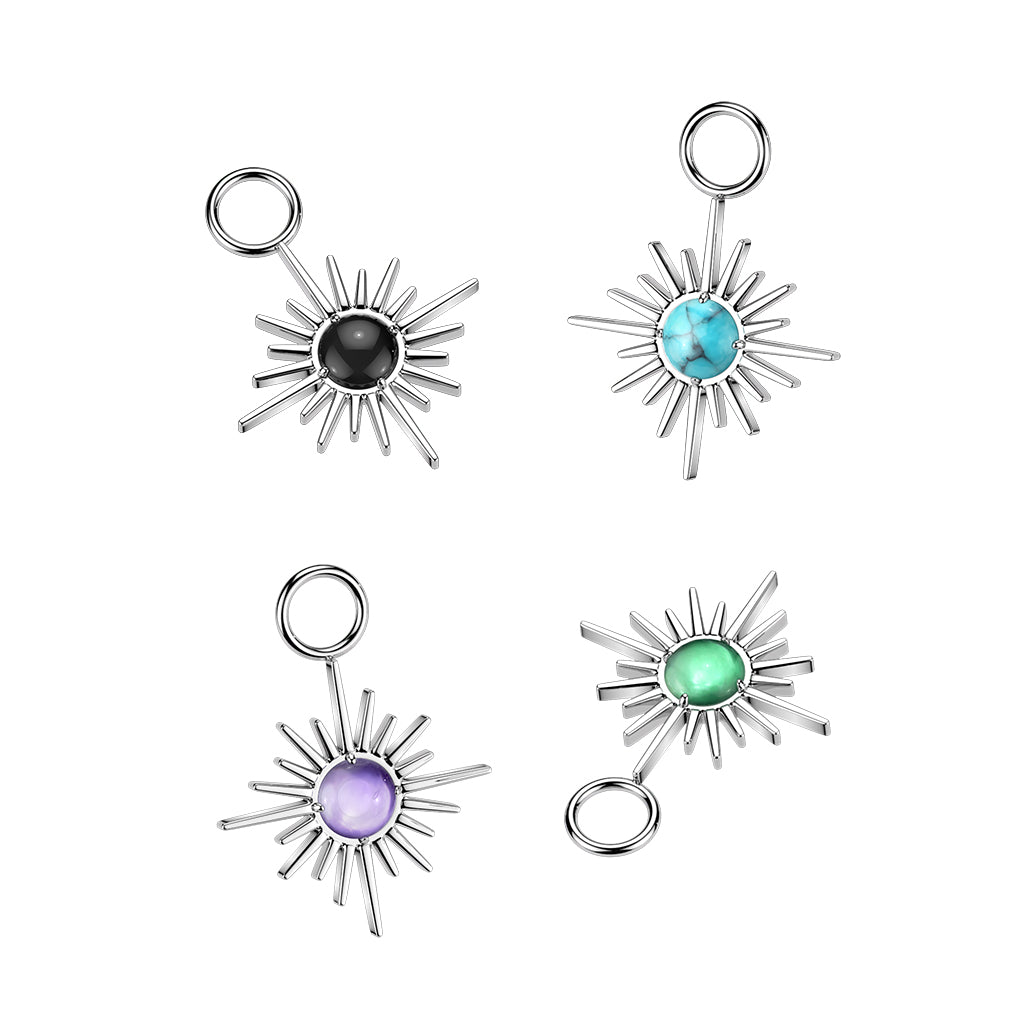 Titanium Dangle Charm Starburst With Natural Stone Center for Hoops, Studs and More