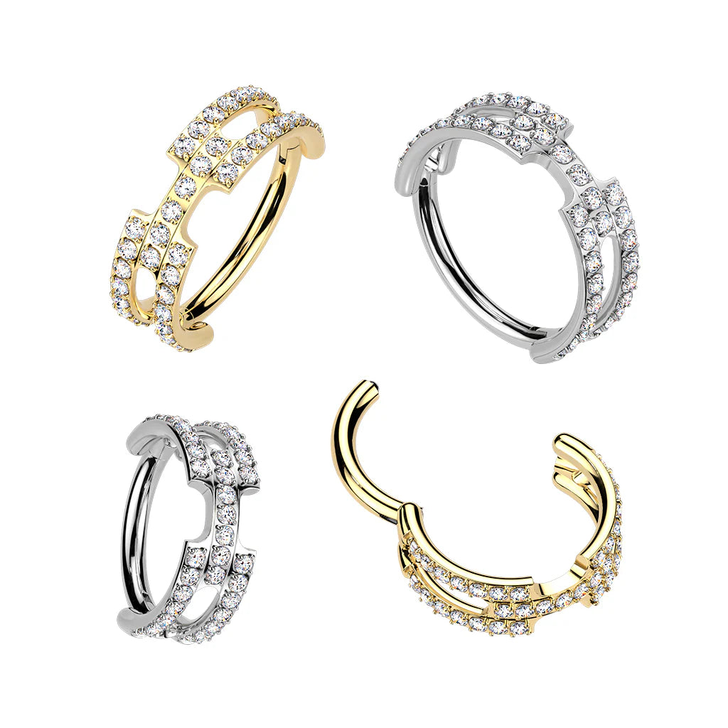 Titanium Hinged Chain Link Segment Hoop Ring With Pave CNC Set CZ