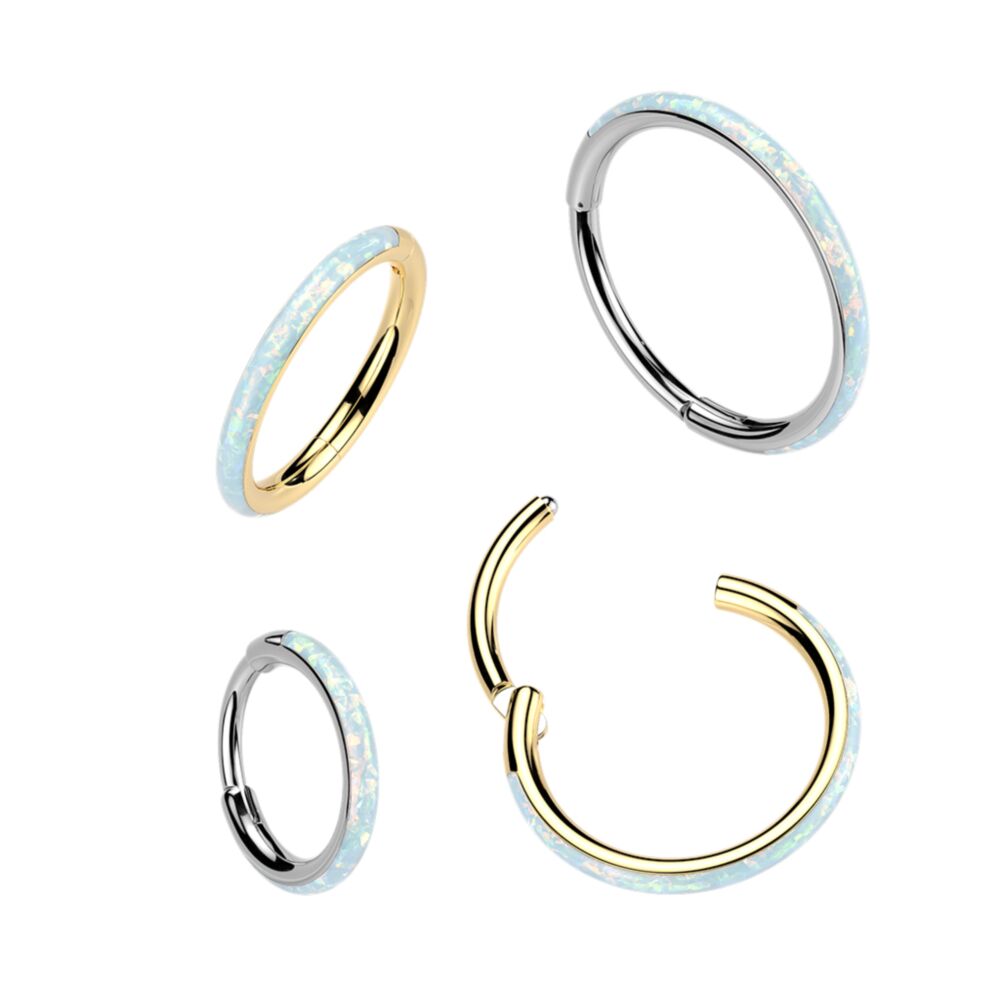 Titanium Hinged Outward Facing Opal Set Segment Hoop Ring for Nose, Ear and More