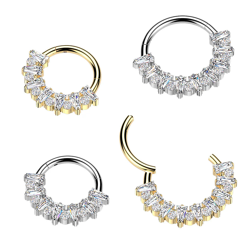 Titanium Hinged Rectangular CZ Fan Segment Hoop Ring With Round CZ