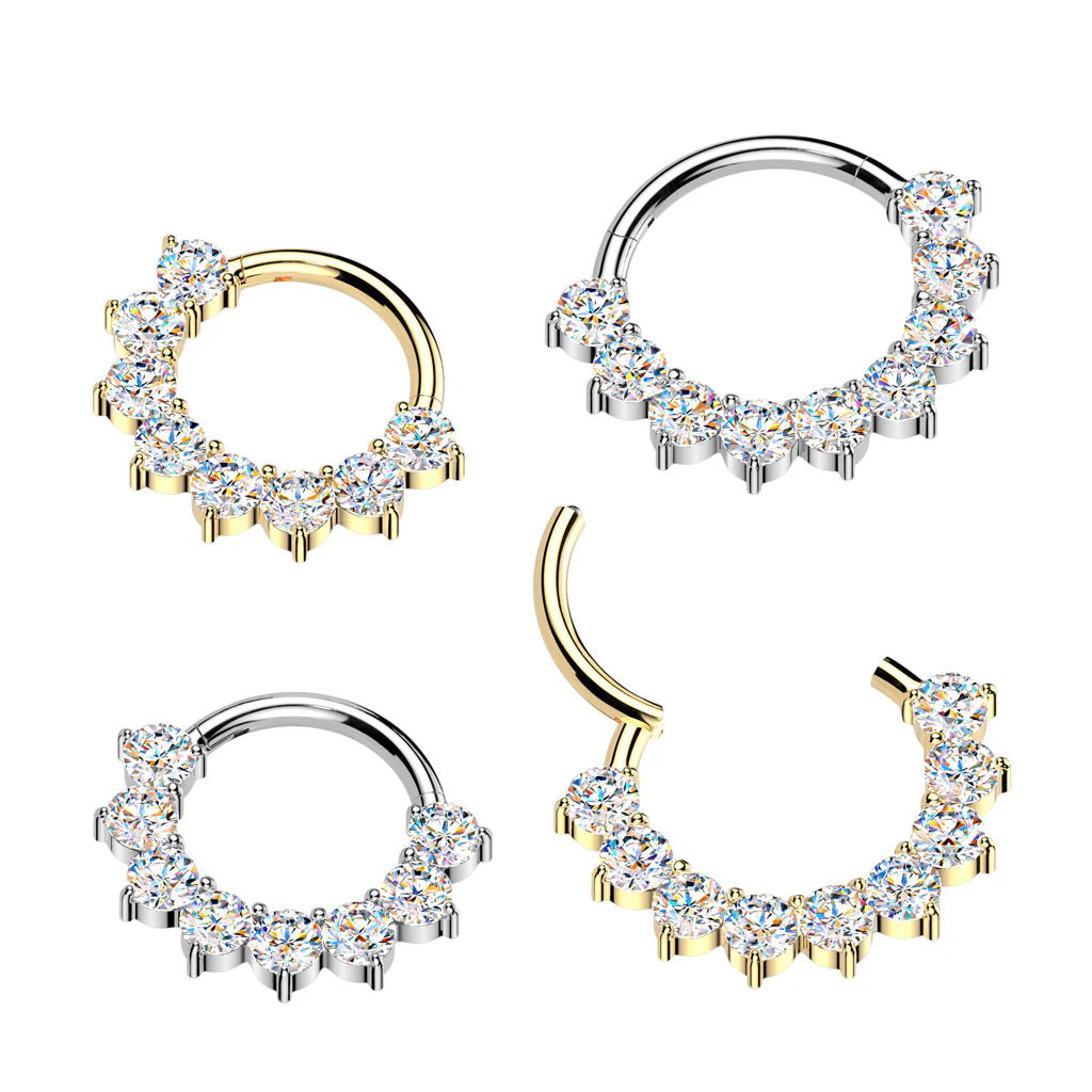 Titanium Hinged Segment Hoop Ring With Forward Facing Prong Set Moissanites