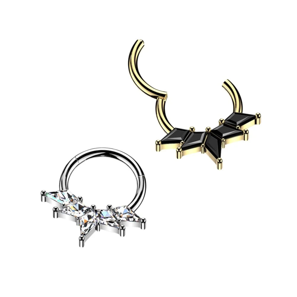 Titanium Hinged Segment Hoop Ring With Kite CZ Fan