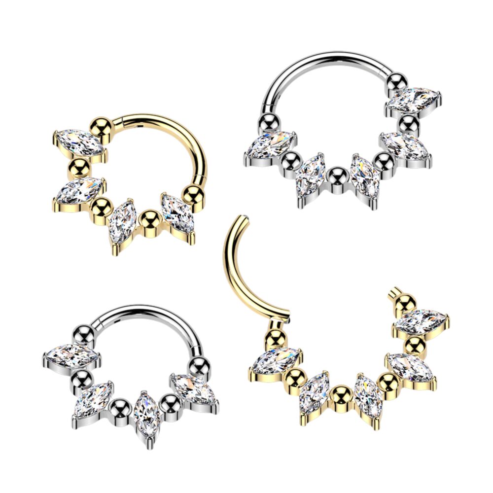 Titanium Hinged Segment Hoop Ring With Marquise CZ And Balls In Between
