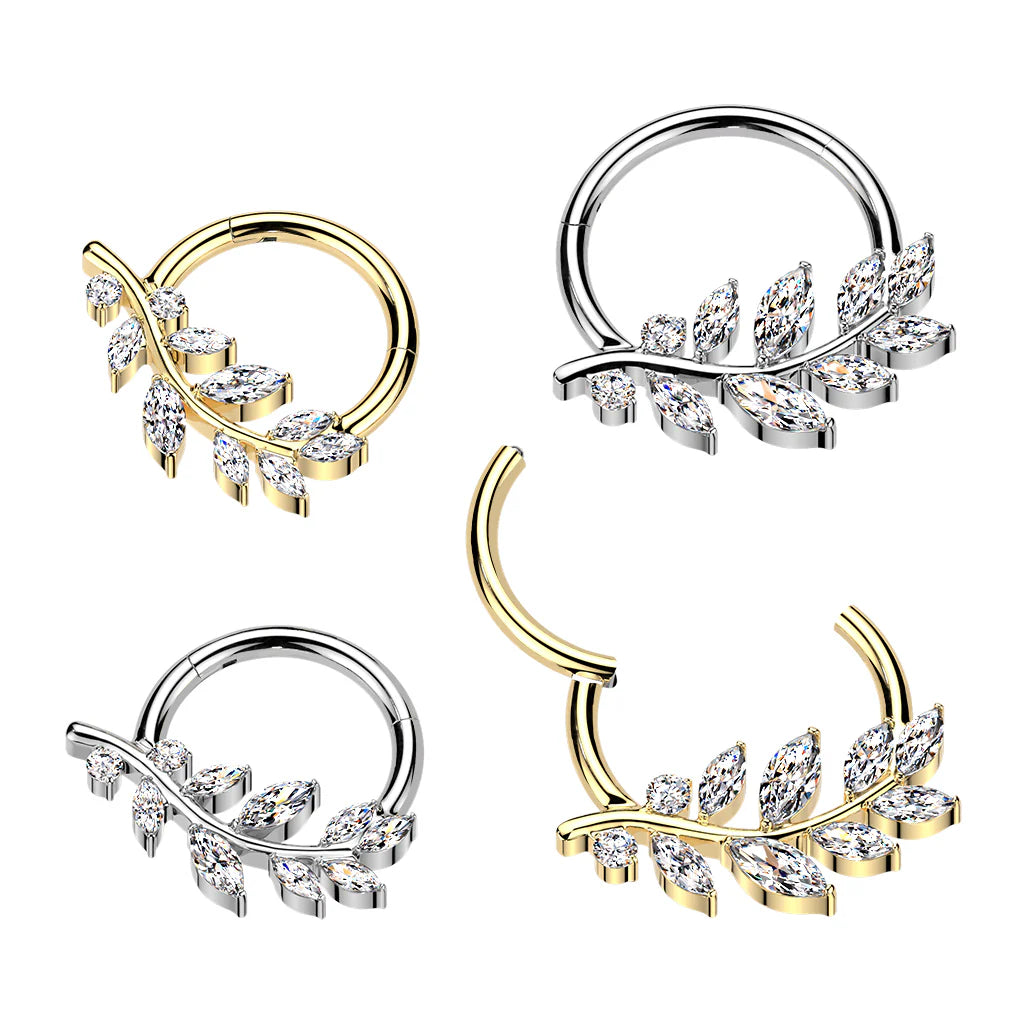 Titanium Hinged Segment Hoop Ring With Marquise CZ Vine