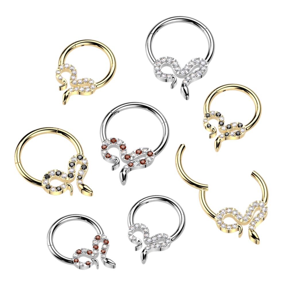 Titanium Hinged Segment Hoop Ring With Pave CZ Slithering Snake