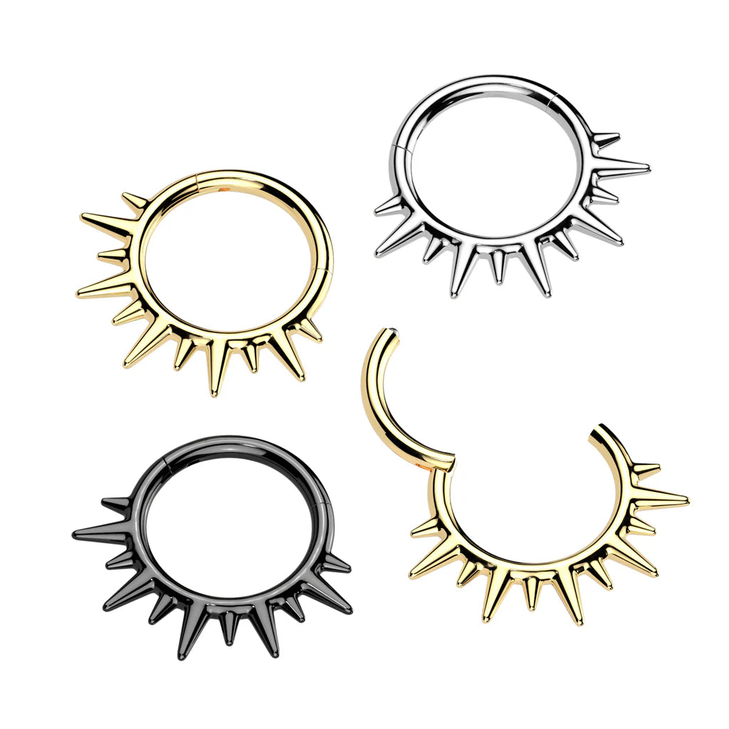 Titanium Hinged Segment Hoop Ring With Spikes