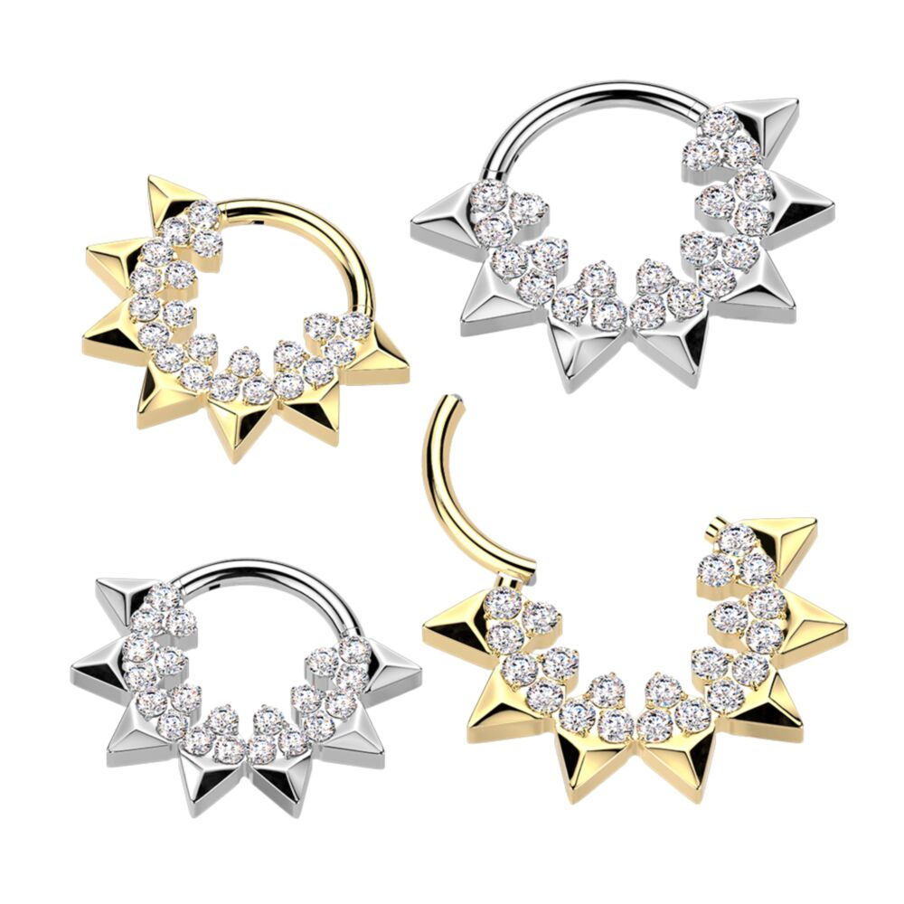 Titanium Hinged Segment Hoop Ring With Spikes and Round CNC Set CZ