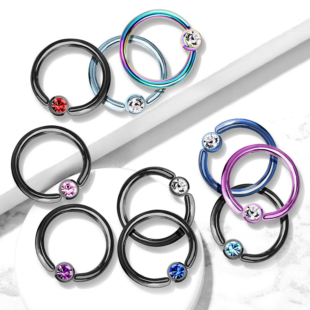 Titanium IP Over 316L Surgical Stainless Steel Captive Bead Ring with gem