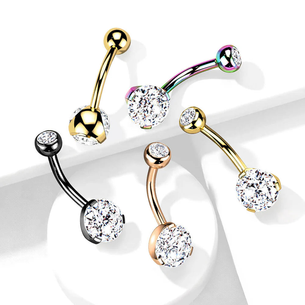 Titanium IP Over 316L Surgical Steel Navel Ring with Prong Set 8mm CZ