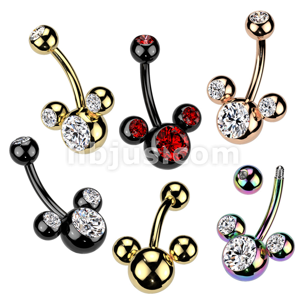 Titanium IP Over 316L Surgical Steel Triple Bubble Navel Ring