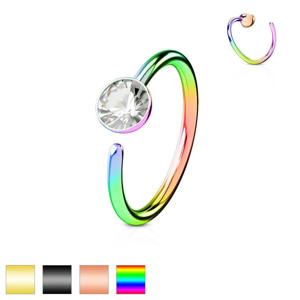 Titanium IP with Clear CZ 316L Surgical Steel Nose Ring