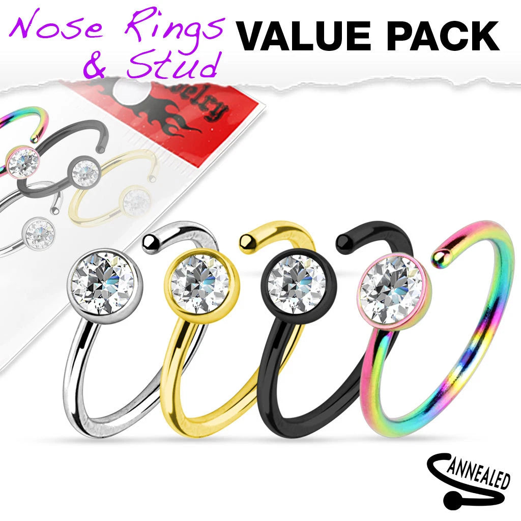 Titanium IP with Clear CZ 316L Surgical Steel Nose Ring