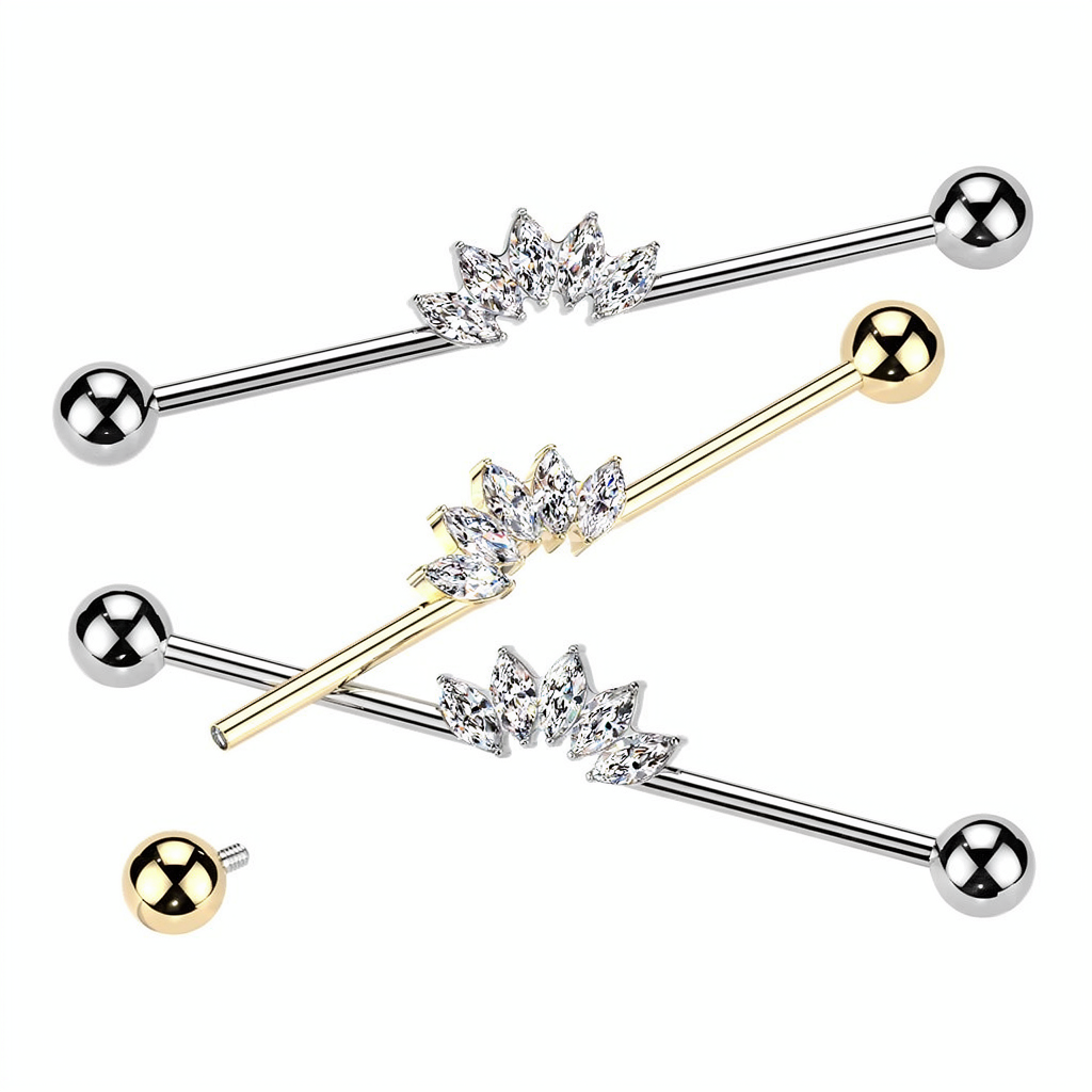 Titanium Internally Threaded 5 Marquise CZ Fan Industrial Barbell