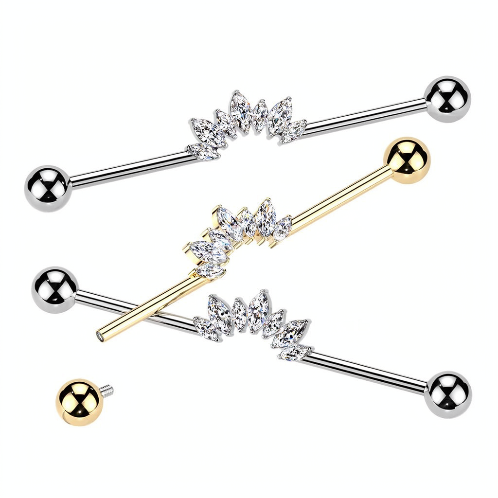 Titanium Internally Threaded 7 Marquise CZ Fan Industrial Barbell