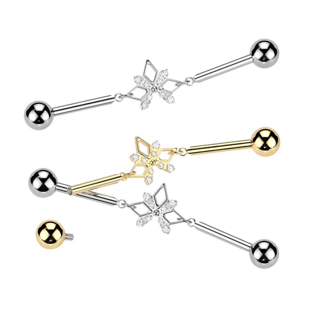 Titanium Internally Threaded CNC CZ 3 Hollow Diamond Chain Industrial Barbell