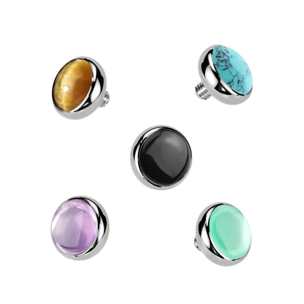 Titanium Internally Threaded Flat Bezel Set Natural Stone Top