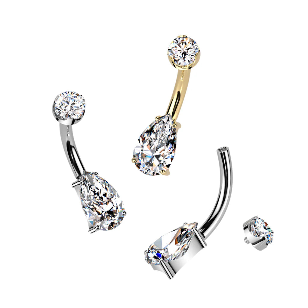Titanium Internally Threaded Teardrop Prong Set Moissanite Bottom With Flat Back Prong Set Round Moissanite Top Belly Button Ring