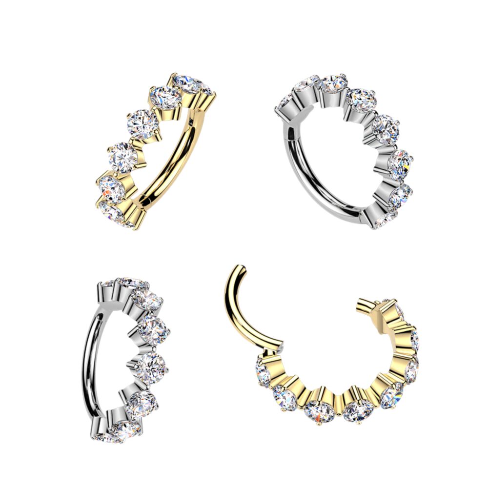 Titanium Outward Facing 8 Round CZ Hinged Segment Hoop Ring